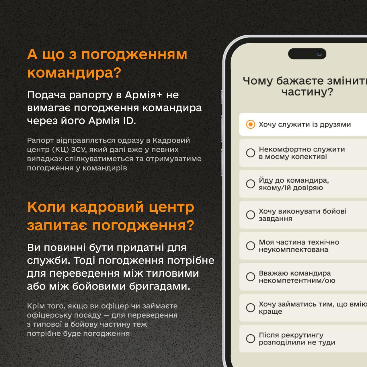 В Армія+ запрацювала функція подання рапорту на зміну місця служби: як це зробити