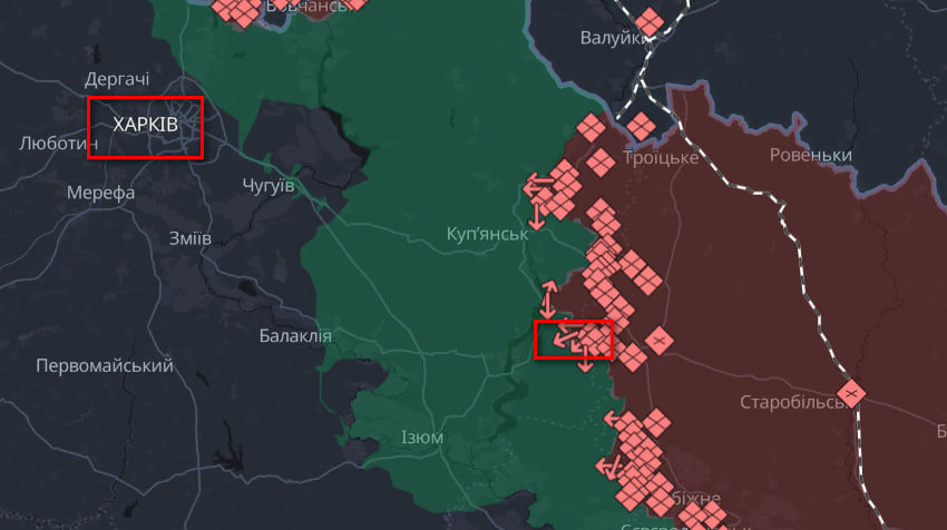 Лозова відносно Харкова (Карта: DeepState)